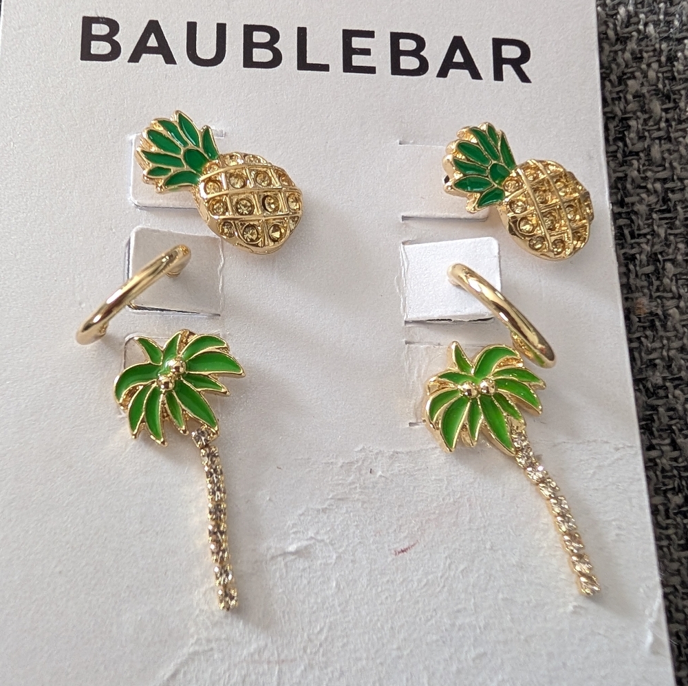 BaubleBar Gold Pineapple and Green Palm Earrings